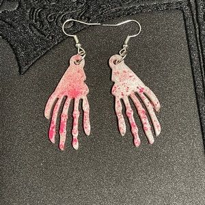 “Bloody” white skeleton hand ear dangles!